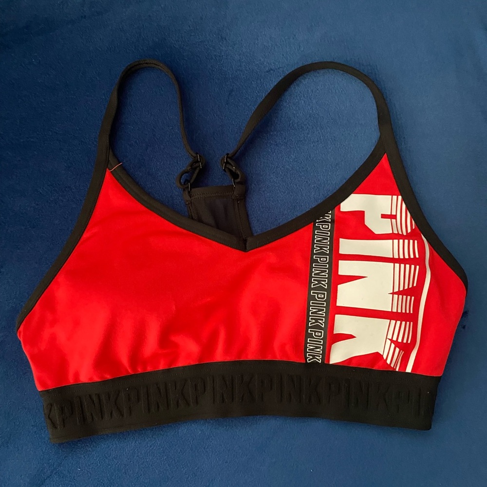 Victoria’s Secret “Pink”  Sports Bra. Red, Black, and White.